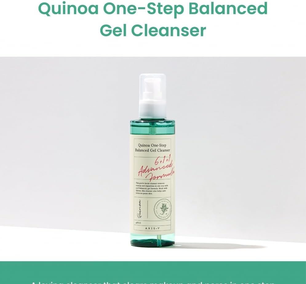 AXIS-Y Quinoa One Step Balanced Gel Cleanser - Deep Hydrating Makeup Remover Facial Cleansing Gel - Vegan Korean Skin Care Face Wash for All Skin Types - 6.08 fl. oz.
